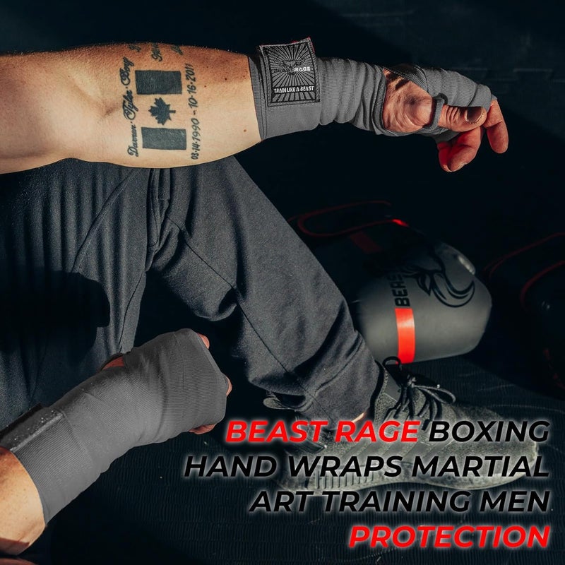 BEAST RAGE Boxing Hand Wraps for MMA Kickboxing Wrist Wraps Professional Adult 180" Semi-Elastic Martial Arts Inner Gloves Heavy Bag Handwraps Muay Thai Thumb Straps - Image 2